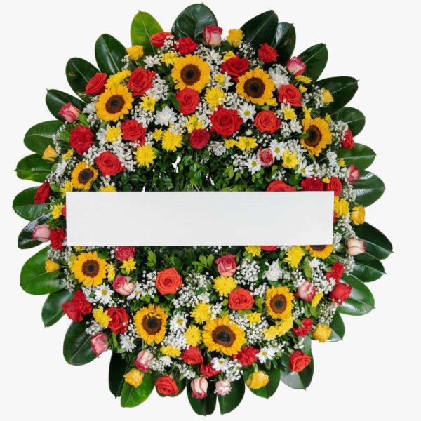 Corona con girasoles y flores surtidas